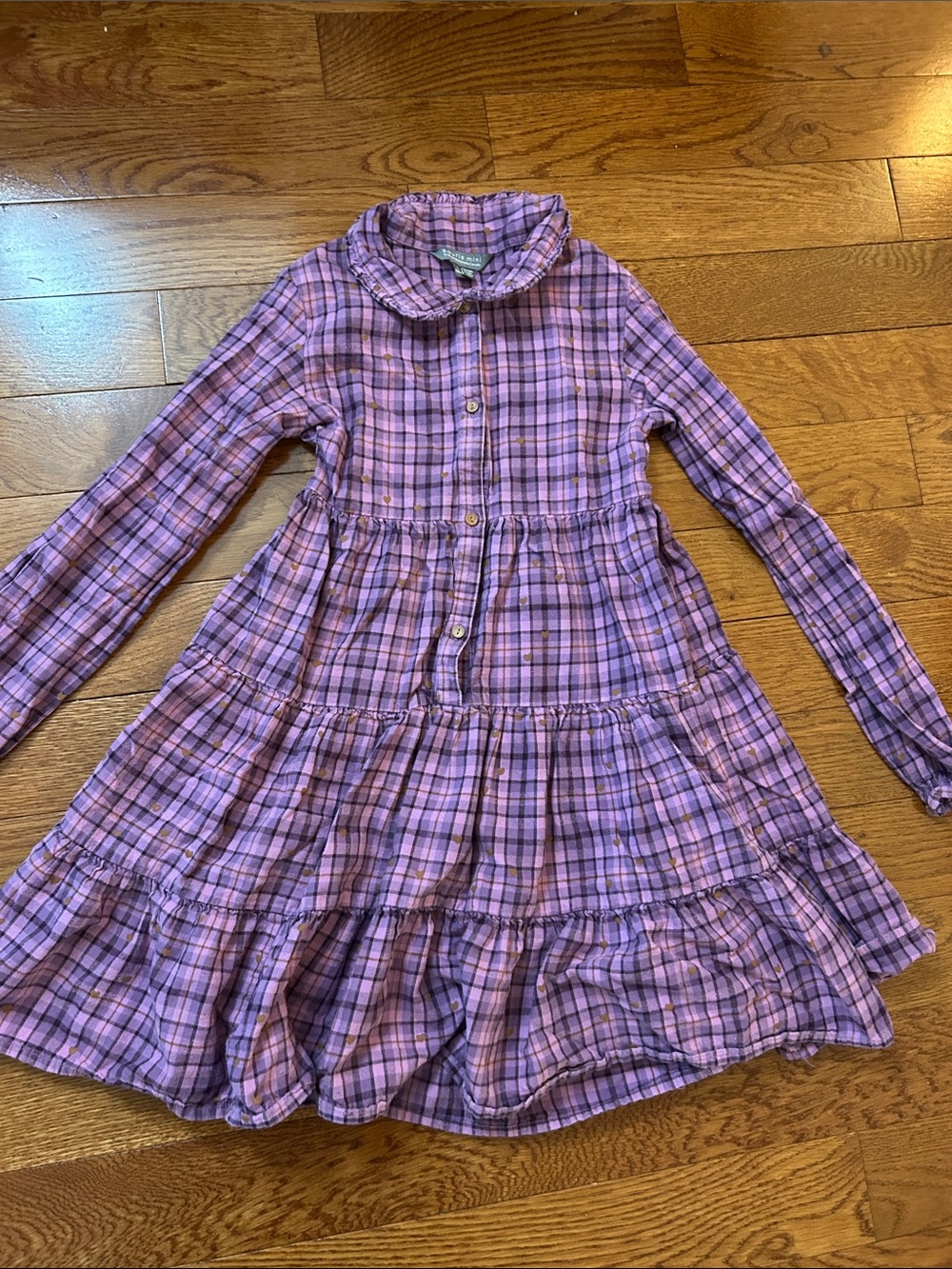 Girls' Purple Plaid Long-Sleeve Tiered Dress